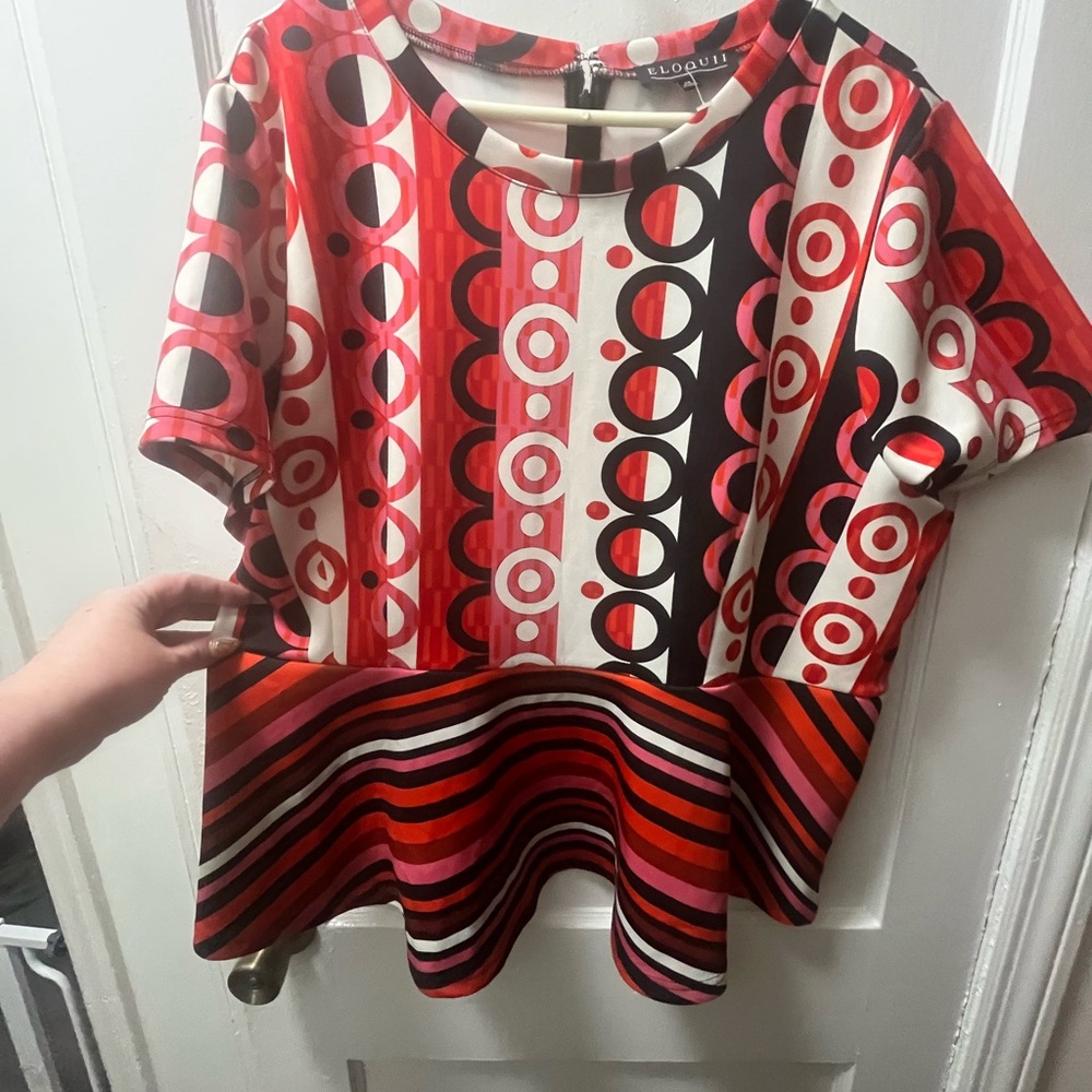 Eloquii Red and White Graphic Boxy Blouse